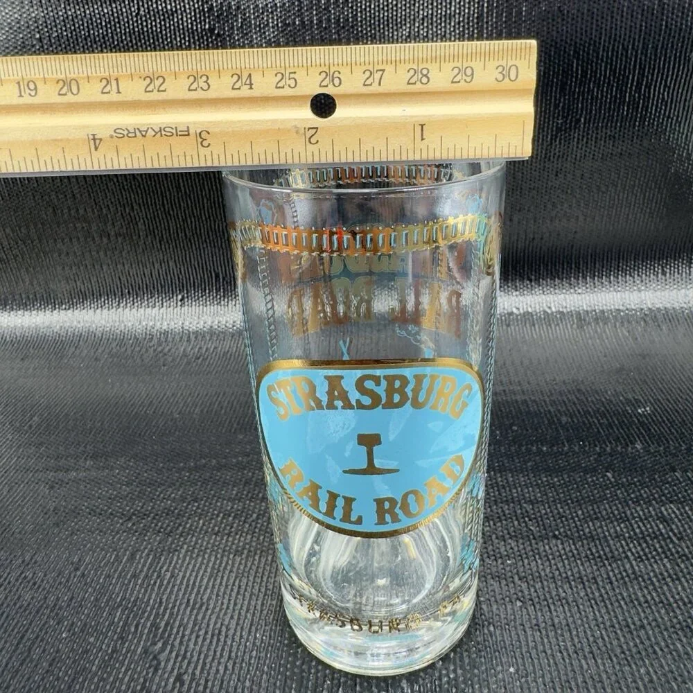 1960s STEAMBURG RAIL ROAD Barware Glasses Cups‎ Highball Tumblers Vintage Set 3